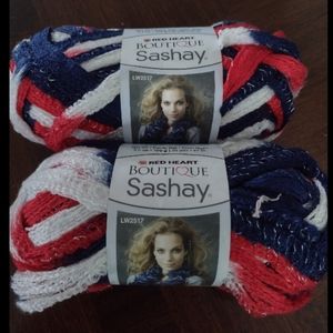 Red Heart Sashay scarf yarn 2 skeins Red, white and blue 3.6 oz each